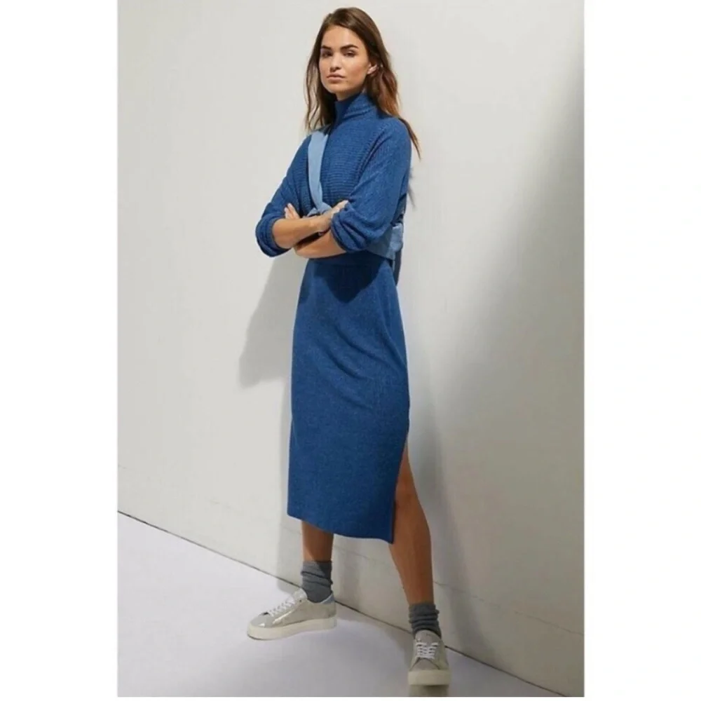 Anthropologie Mariah Ribbed Knit Blue Maxi Sweater Dress Size XL - Picture 3 of 14